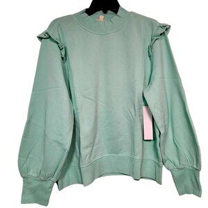 Goodthreads Women's Heritage Fleece Ruffle Shoulder Sweatshirt Mint Green XXL